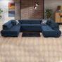 Corner Sofabed - CARDIFF Velvet Fabric 6 Seater U Shaped with Storage Space - Blue