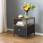 MORVINA Bedside Table Nightstand with Fabric Drawer - Rustic Brown