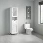 DREVONA Bathroom Cabinet Tall Storage Unit with Drawer, Glass Door and Shelf - Cloud White