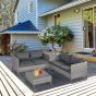 4-Seater PE Rattan Sofa Set Wicker Garden Furniture Outdoor Conservatory Furniture Coffee Table w/ Side Storage Box & Cushion, Grey