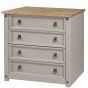 Corona Solid Pine Chest of Drawers 4 Drawer Small - Grey Wax