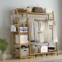 BRIVANE Clothes Rack Bamboo Storage Rack with Shelves and Hanging Rail - Natural