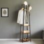 GALVION Coat Rack Stand with Hooks and 3-Tier Storage Shelves - Black and Rustic Brown