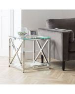 Miami Stylish Cross Frame Design Side End Table - Tempered Glass