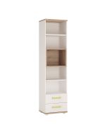 4Kids Tall 2 Drawer Bookcase - Light Oak and white High Gloss (lemon handles)