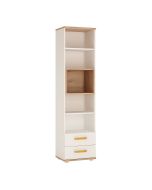 4Kids Tall 2 Drawer Bookcase - Light Oak and white High Gloss (orange handles)