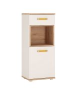 Kids Wardrobe - DISNEY 1 Door 1 Drawer Children Wardrobe Light Oak and White High Goss Orange Handles 48cm