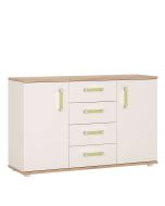 4Kids 2 Door 4 Drawer Sideboard - Light Oak and white High Gloss (lemon handles)