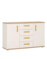 4Kids 2 Door 4 Drawer Sideboard - Light Oak and white High Gloss (orange handles)