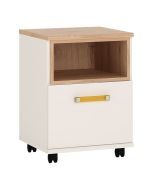 4Kids 1 Door Desk Mobile - Light Oak and white High Gloss (orange handles)
