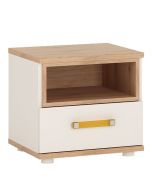 4Kids 1 Drawer Bedside Cabinet - Light Oak and White High Gloss Orange Handles