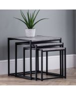 Staten Black Metal Frame Nest Of 3 Tables - Concrete