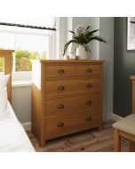 Oak Finish Chest of Drawers - MEYAH Medium Chest  5 Drawers