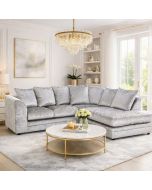 ARABIA Crushed Velvet 4 Seater L Shaped - Right Hand Facing Corner Sofa - Silver