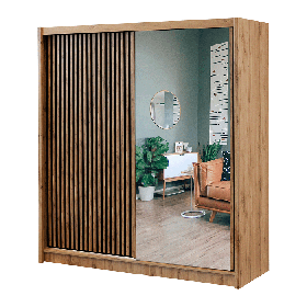 CALVERO 2 Door Mirrored Sliding Wardrobe Medium Oak - 203cm