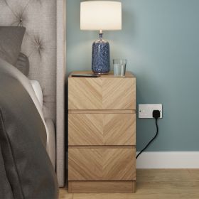 Bedside Table - KATANIA 2 Piece 3 Drawer Nightstand Euro Oak 35cm