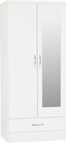 Wardrobe - NEWBIGGIN 2 Door Mirrored Wardrobe White Gloss 78cm