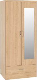 Wardrobe - NEWBIGGIN 2 Door Mirrored Wardrobe Sonoma Oak Effect 78cm