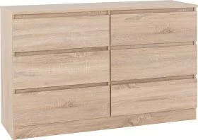 MALDEN Oak Finish Chest of Drawers - Large-sized, 6 Drawers, Double