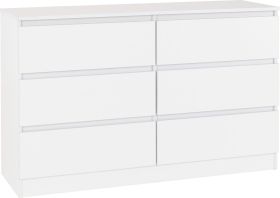 MALDEN White Chest of Drawers - Large-sized, 6 Drawers, Double