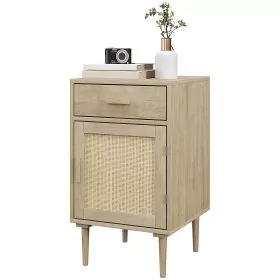 Scott Bedside Table Rattan with Drawer Cabinet - Boho Storage for Bedroom