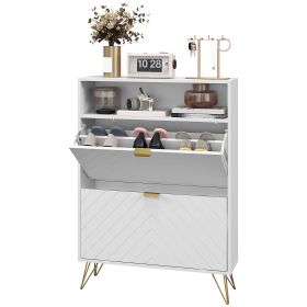 Scott Modern Shoe Storage Cabinet with 2 Flip Drawers - White