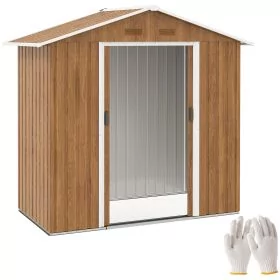 SUNVISTA 6.5 x 3.5ft Metal Garden Storage Shed - Brown Wood Effect