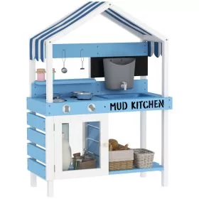 AIVAGO Kids Mud Kitchen Outdoor with Stoves, Sink, Faucet, Storage Shelves, Cookware Accessories for Boys Girls, Blue