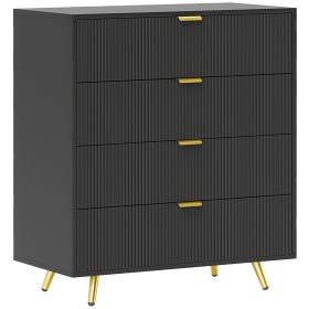 HERON Black Chest of Drawers - Medium-sized, 4 Drawers, Gold Handles