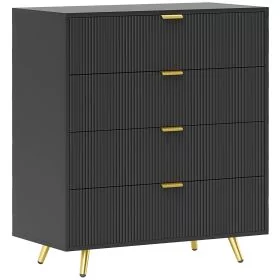 HERON Black Chest of Drawers - Medium-sized, 4 Drawers, Gold Handles