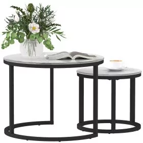 HERON Glass Coffee Table Set of 2, White