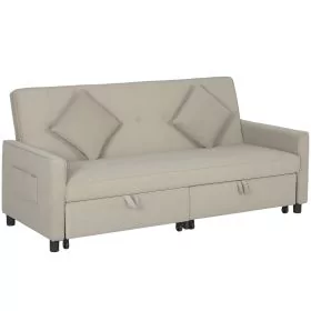 HERON Three-Person Velvet-Feel Sofa Bed - Beige