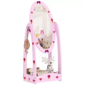 AIVAGO Kids Full Length Mirror, 360deg Rotating Children Standing Mirror with Storage Shelf, Hot Pink