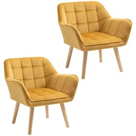 Armchair Accent Chair Wide Arms Slanted Back Padding Iron Frame Wooden Legs Home Bedroom Furniture Seating Set of 2 Yellow