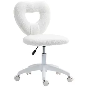 HERON White Heart Armless Desk Chair, Teddy Fleece Swivel Makeup Vanity Chair with Wheels & Height Adjust