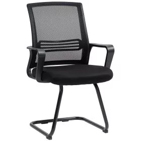 HERON Ergonomic Desk Chair No Wheels, Padded Meeting Office Chair with Sled Base for Home Conference Room, Bedroom, Waiting, Reception, Black
