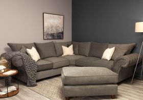 Raymond Fullback Round Buttoned Scroll Arms Large Corner Sofa - Grey