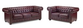 Chantel Chesterfield Bonded Leather 3 and 2 Sofa Set - Oxblood Red