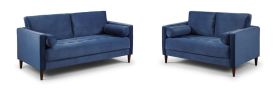 Beynon Plush Velvet Upholstered 3 and 2 Sofa Set Set - Blue