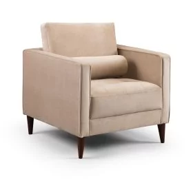 Beynon Plush Velvet Upholstered Armchair - Beige