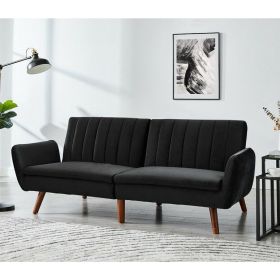 Luxury Velvet Fabric Split Back Recline 3 Seater Sofabed - Black