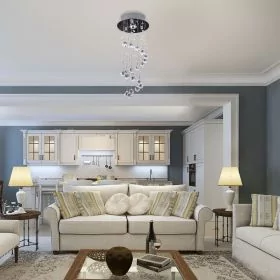 Silver Metal Crystal Ceiling Chandelier Light Spiral Rain Drop 