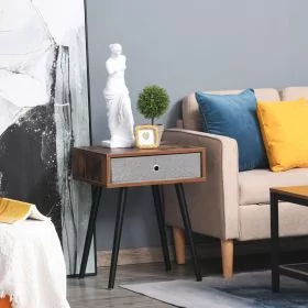 Bedside Table - MELVILLE Nightstand Brown and Grey 48cm