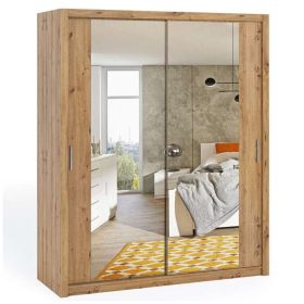 Sliding Wardrobe - BOLOGNA 2 Door Mirrored Wardrobe Oak 180cm