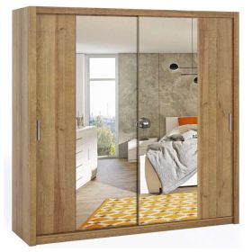 Sliding Wardrobe - BOLOGNA 2 Door Mirrored Wardrobe Gold Oak 220cm