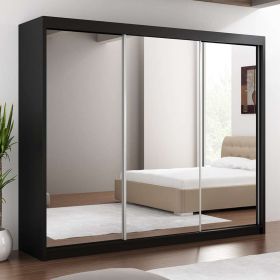 Sliding Wardrobe - MATHILDE 3 Door Mirrored Wardrobe Black 250cm