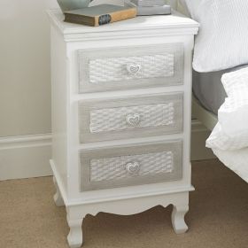 Bedside Table - BRITTANY 3 Drawer Nightstand White 41cm