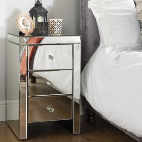 Bedside Table - BIRLEA 3 Drawer Nightstand Mirro Red 40cm