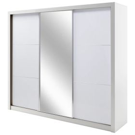 Sliding Wardrobe - SIDMOUTH 3 Door Mirrored Wardrobe White 258cm