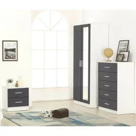 Wardrobe Set - RICOH I 2 Door Bedroom Set 3 Piece Grey and Matt White 76cm